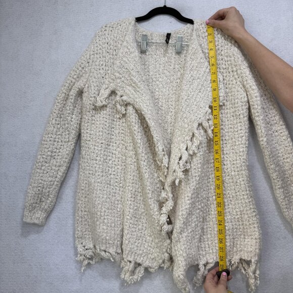 Elan Sweater Womens Large Chunky Knit Boucle Open Front Fringe Cardigan Cozy - Picture 7 of 9